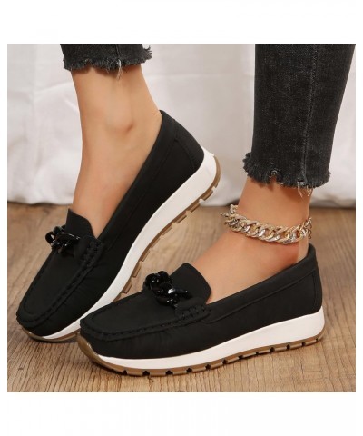 Womens Flats Shoes 2023 Casual Artificial Leather Solid Thick Sole Slip On Lazy People Round Toe Shoes Walking Loafers Black ...