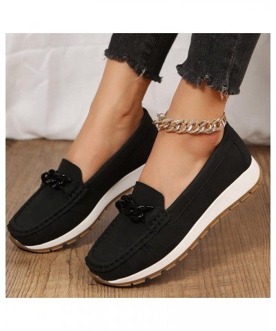 Womens Flats Shoes 2023 Casual Artificial Leather Solid Thick Sole Slip On Lazy People Round Toe Shoes Walking Loafers Black ...