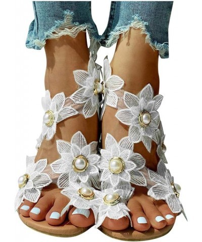 Sandals Women Dressy Summer Elegant Lace Flat Sandals Women's Daily Casual Sandals Women Fashion Beach Sandals Xl077-white $1...