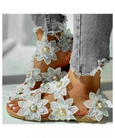 Sandals Women Dressy Summer Elegant Lace Flat Sandals Women's Daily Casual Sandals Women Fashion Beach Sandals Xl077-white $1...