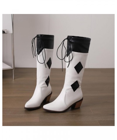 Women Pull On Warm Knee High Embroidered Cowboy Boots White 2 $32.65 Boots