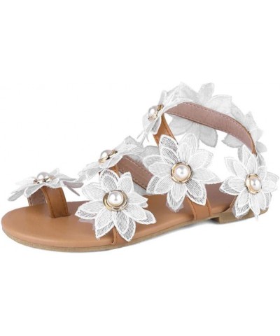 Sandals Women Dressy Summer Elegant Lace Flat Sandals Women's Daily Casual Sandals Women Fashion Beach Sandals Xl077-white $1...