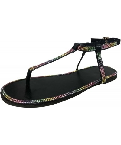 Women's Colorful Rhinestones Sandal Fashion Spring and Summer Women Sandals Casual Style Buckle Strap Flat Flip Multicolor 9 ...