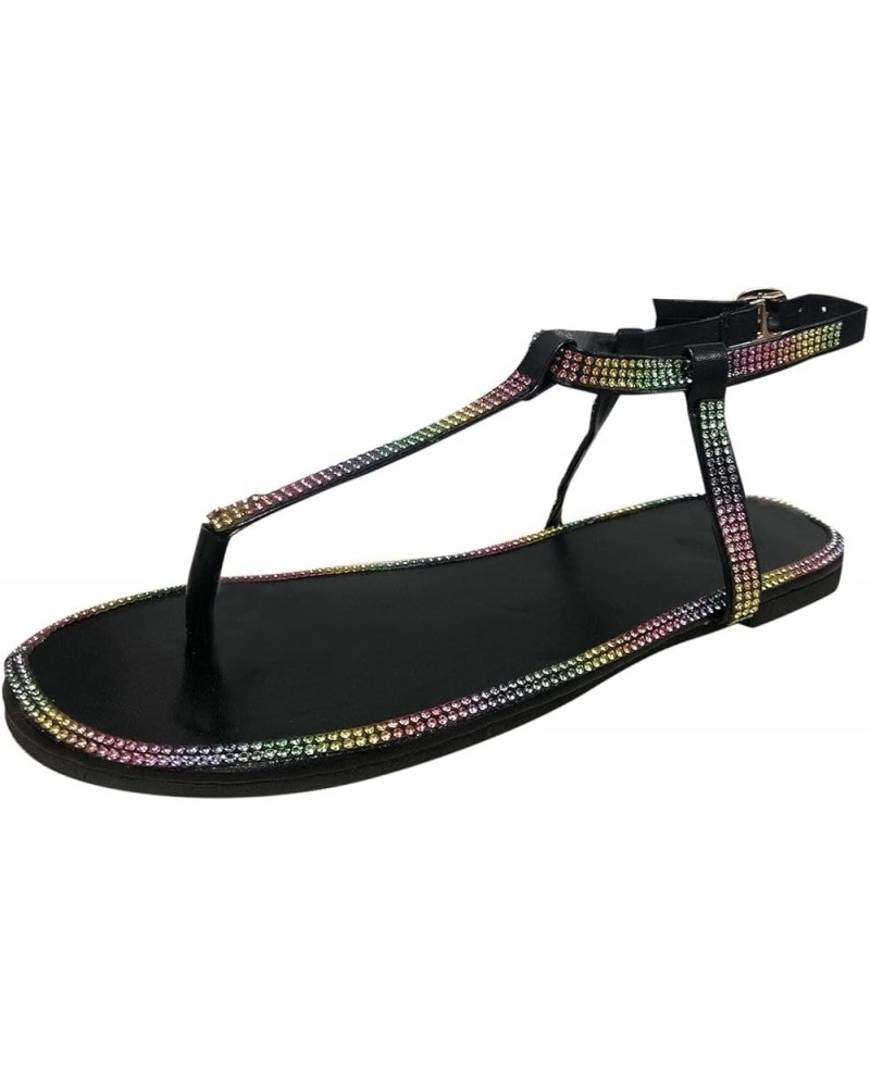 Women's Colorful Rhinestones Sandal Fashion Spring and Summer Women Sandals Casual Style Buckle Strap Flat Flip Multicolor 9 ...