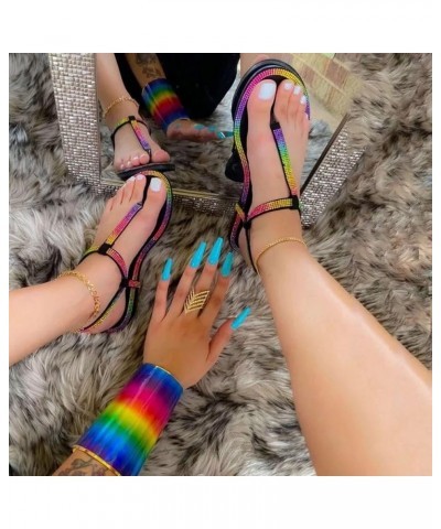 Women's Colorful Rhinestones Sandal Fashion Spring and Summer Women Sandals Casual Style Buckle Strap Flat Flip Multicolor 9 ...