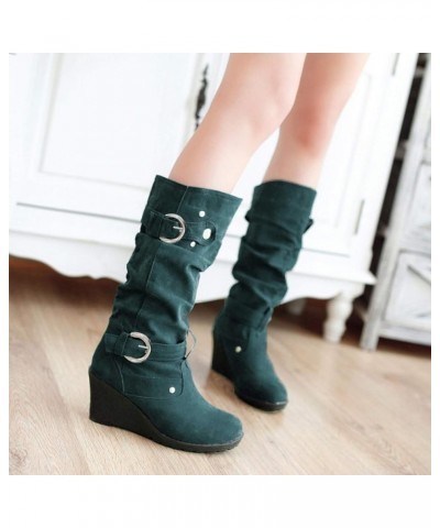 Women's Riding Cowgirl Western Boots, Women's Winter Flat Boots Round Toe Thicken Wedges Ladies Long Tube Boots Green $31.75 ...