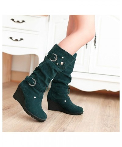 Women's Riding Cowgirl Western Boots, Women's Winter Flat Boots Round Toe Thicken Wedges Ladies Long Tube Boots Green $31.75 ...