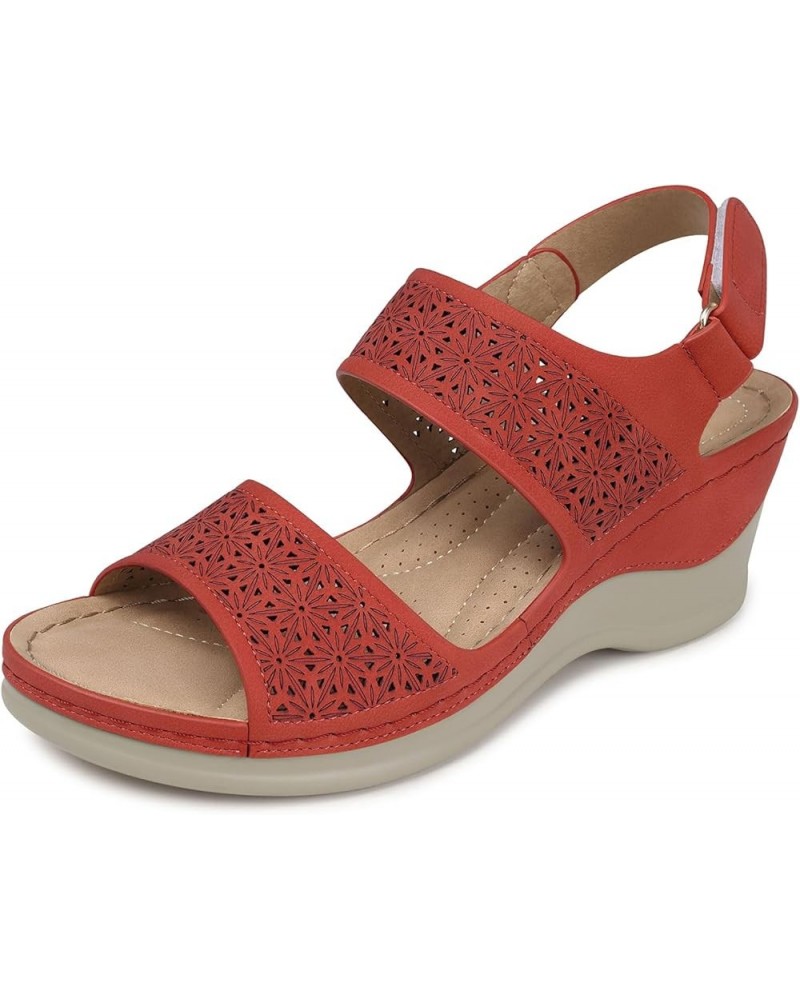 Wedge Sandals for Women Platform: Open Toe Wedges Sandals - Dressy Summer Sandal - Comfortable Ankle Strap Womens Sandals Red...