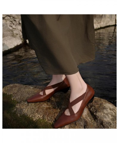 Women Comfort Cross Strap Pumps with Square Toe and Kitten Heels for Casual Occasion Brown $28.92 Pumps