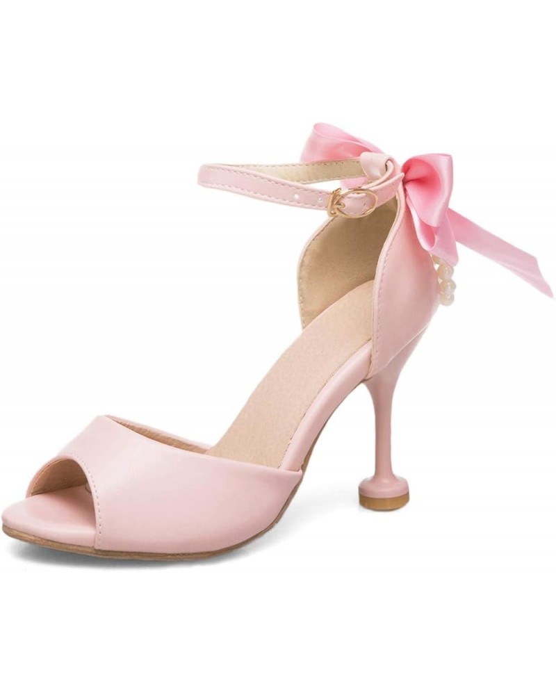 Women's Peep Toe Ankle Strap Pumps Elegant Stiletto High Heels Sandals Bowknot Wedding Dress Shoes Pink $24.48 Sandals