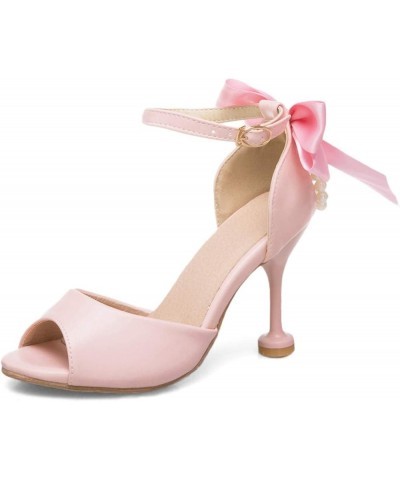 Women's Peep Toe Ankle Strap Pumps Elegant Stiletto High Heels Sandals Bowknot Wedding Dress Shoes Pink $24.48 Sandals