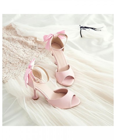 Women's Peep Toe Ankle Strap Pumps Elegant Stiletto High Heels Sandals Bowknot Wedding Dress Shoes Pink $24.48 Sandals