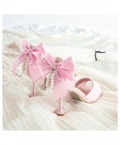 Women's Peep Toe Ankle Strap Pumps Elegant Stiletto High Heels Sandals Bowknot Wedding Dress Shoes Pink $24.48 Sandals