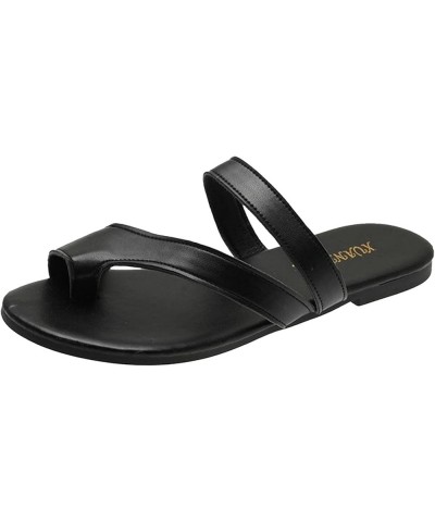 Womens Solid Leather Slip on Flat Slides Sandals Clip Toe Anti Slip Oversized Flat Bottom Slippers Casual Dressy Sandals (G-B...