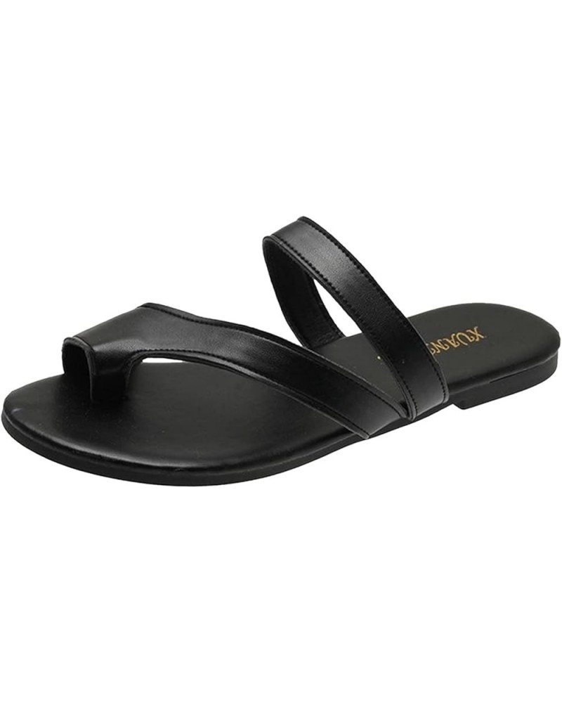 Womens Solid Leather Slip on Flat Slides Sandals Clip Toe Anti Slip Oversized Flat Bottom Slippers Casual Dressy Sandals (G-B...