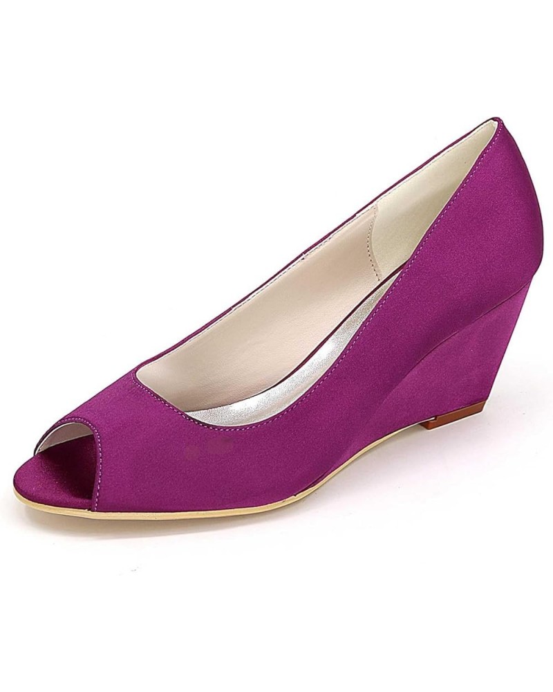 Women's High Heels Open Toe Wedge Heels Sexy Satin Bridal Shoes Pump Sandals Pumps Wedding Party Dress Shoes Purple $35.99 Pumps