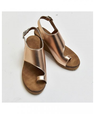 Women Wedge Sandals Sandals Pinch Toe Color Wedge Women's Solid Round Fashion Shoes Buckle Women's Sandals 8.5 Gold $17.74 Sa...