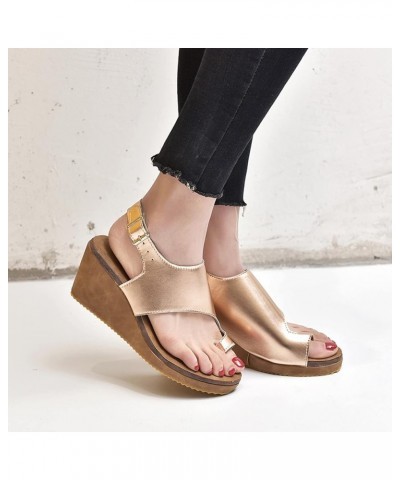 Women Wedge Sandals Sandals Pinch Toe Color Wedge Women's Solid Round Fashion Shoes Buckle Women's Sandals 8.5 Gold $17.74 Sa...