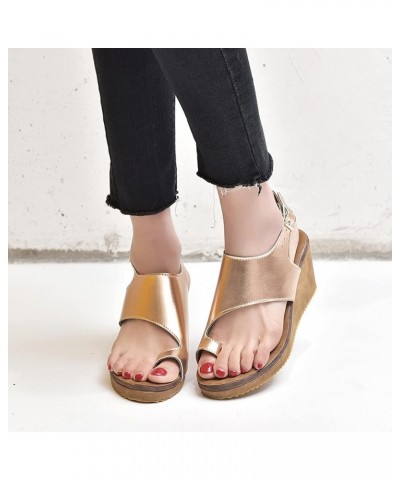 Women Wedge Sandals Sandals Pinch Toe Color Wedge Women's Solid Round Fashion Shoes Buckle Women's Sandals 8.5 Gold $17.74 Sa...