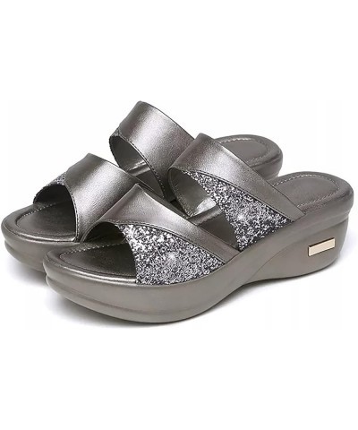 Summer Women's Metal Decor Feature Pattern Wedge Flip-Flops Glitter PU Platform Comfortable Sandals Arch Support Non-Slip Out...