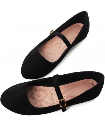 Mary Jane Shoes Square Toe Black Flats Ballet Flats for Women Comfortable Ankle Strap Flats Casual Slip On Flats Round Suede ...