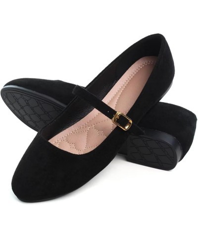 Mary Jane Shoes Square Toe Black Flats Ballet Flats for Women Comfortable Ankle Strap Flats Casual Slip On Flats Round Suede ...