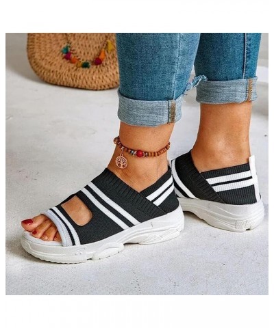 Platform Knitting Sandals for Women Summer Mesh Wedges Sport Sandals Ladies Stretch Fish Mouth Sandals with Elastic Ankle Str...