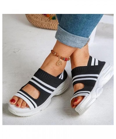 Platform Knitting Sandals for Women Summer Mesh Wedges Sport Sandals Ladies Stretch Fish Mouth Sandals with Elastic Ankle Str...