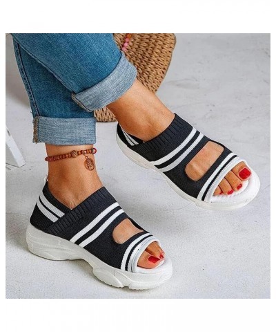 Platform Knitting Sandals for Women Summer Mesh Wedges Sport Sandals Ladies Stretch Fish Mouth Sandals with Elastic Ankle Str...