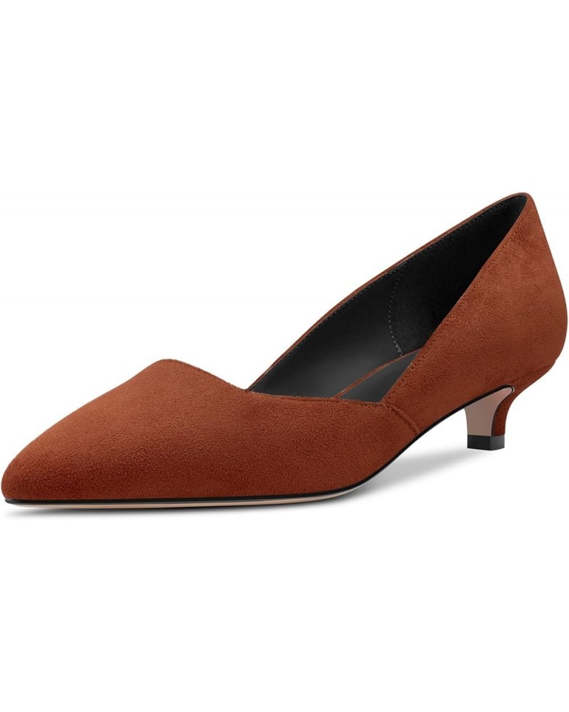 Womens Pumps Pointed Toe d-orsay Low Kitten Heel Slip On Suede Dress Shoes Office 1.5 Inch Dark Brown $40.39 Pumps