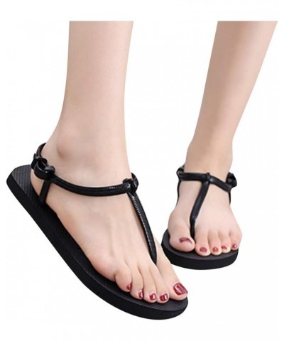 Comfy Sandals for Women, Womens Summer Rhinestone Buckle Strap Beach Open Toe Breathable Sandals Z 05-black $10.18 Sandals