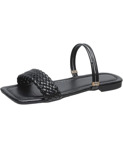 Women Summer Square Open Toe Flat Sandal Sturdy Pull On Braided Pumps Ladies Beach Slippers Shoes for School Apricot $25.93 S...