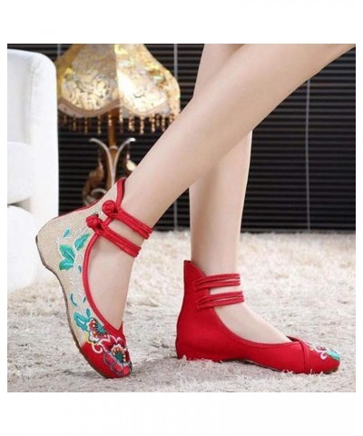 Shoes for Women Sandals Heels Womens Low Heel Shoes Casual Canvas High Strap Double to Shoes Ankle Embroidered Women Help Sho...