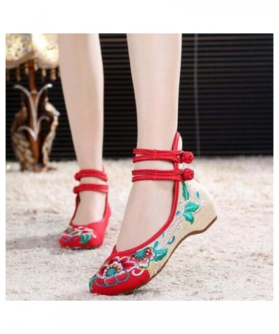 Shoes for Women Sandals Heels Womens Low Heel Shoes Casual Canvas High Strap Double to Shoes Ankle Embroidered Women Help Sho...