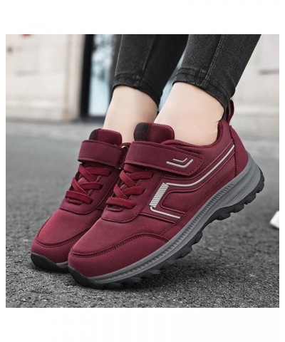 Women's Simple and Fashionable Flying Woven Round Head Solid Color Lightweight Breathable Soft Wedgie Sneaker for Red $30.02 ...