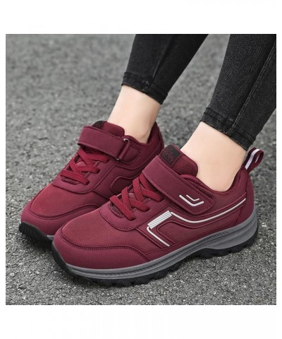 Women's Simple and Fashionable Flying Woven Round Head Solid Color Lightweight Breathable Soft Wedgie Sneaker for Red $30.02 ...