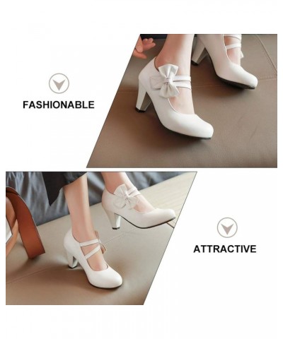 1 Pair High Heels Mary Pumps with Bow Buckle Ankle Strap Oxford Mary Shoes Lolita Cosplay Bowknot Dress Shoes Light Mouth Chu...