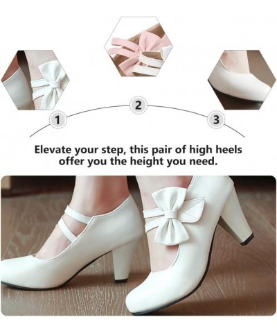 1 Pair High Heels Mary Pumps with Bow Buckle Ankle Strap Oxford Mary Shoes Lolita Cosplay Bowknot Dress Shoes Light Mouth Chu...