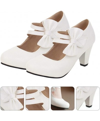 1 Pair High Heels Mary Pumps with Bow Buckle Ankle Strap Oxford Mary Shoes Lolita Cosplay Bowknot Dress Shoes Light Mouth Chu...