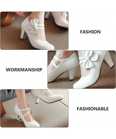 1 Pair High Heels Mary Pumps with Bow Buckle Ankle Strap Oxford Mary Shoes Lolita Cosplay Bowknot Dress Shoes Light Mouth Chu...