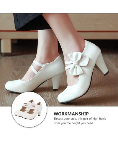 1 Pair High Heels Mary Pumps with Bow Buckle Ankle Strap Oxford Mary Shoes Lolita Cosplay Bowknot Dress Shoes Light Mouth Chu...