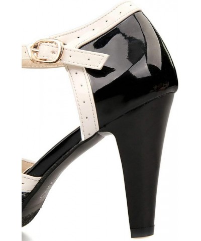 Women's Rockabilly T-Strap Mary Jane Block High Heel Platform Pumps Patent Black $30.79 Pumps