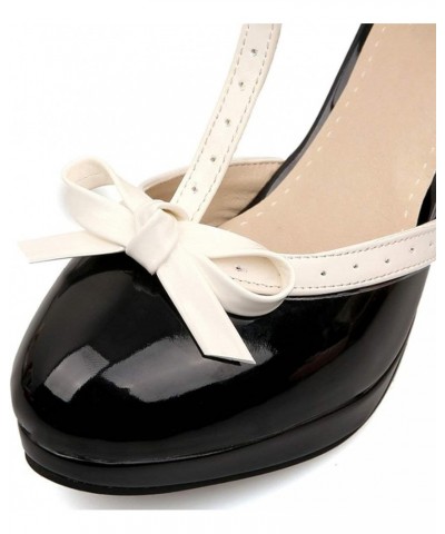 Women's Rockabilly T-Strap Mary Jane Block High Heel Platform Pumps Patent Black $30.79 Pumps