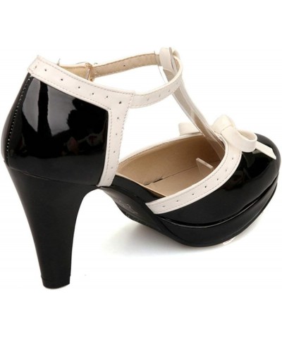 Women's Rockabilly T-Strap Mary Jane Block High Heel Platform Pumps Patent Black $30.79 Pumps