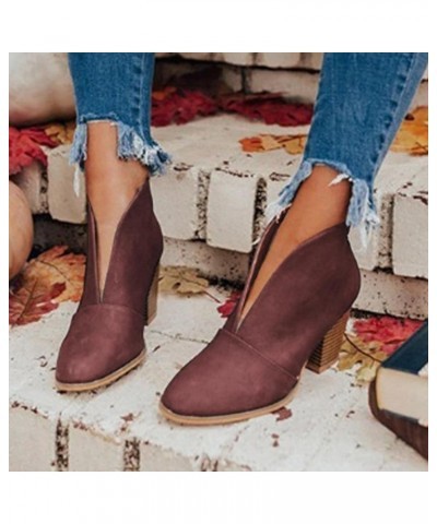 Boots for Women Slip On Combat Boots Low Heel Winter Ankle Booties Womens Boots Red $22.96 Outdoor Shoes