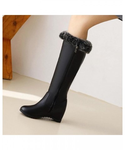 Winter Casual Mid-calf Knee High Boots for Women Stylish Closed Round Toe Zipper Wedge High Heel Party Snow Boot Black Thicke...