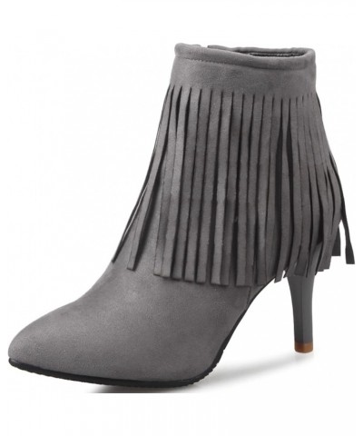 Pointed Toe Ankle Boots with Stiletto and Zip for Women Grey-1 $27.94 Boots