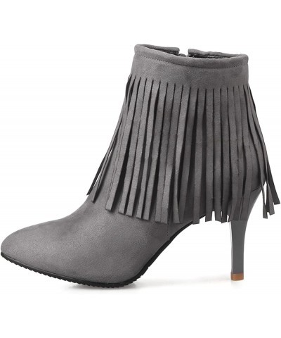 Pointed Toe Ankle Boots with Stiletto and Zip for Women Grey-1 $27.94 Boots