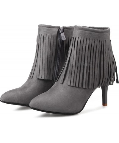 Pointed Toe Ankle Boots with Stiletto and Zip for Women Grey-1 $27.94 Boots