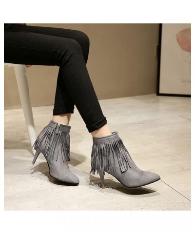 Pointed Toe Ankle Boots with Stiletto and Zip for Women Grey-1 $27.94 Boots